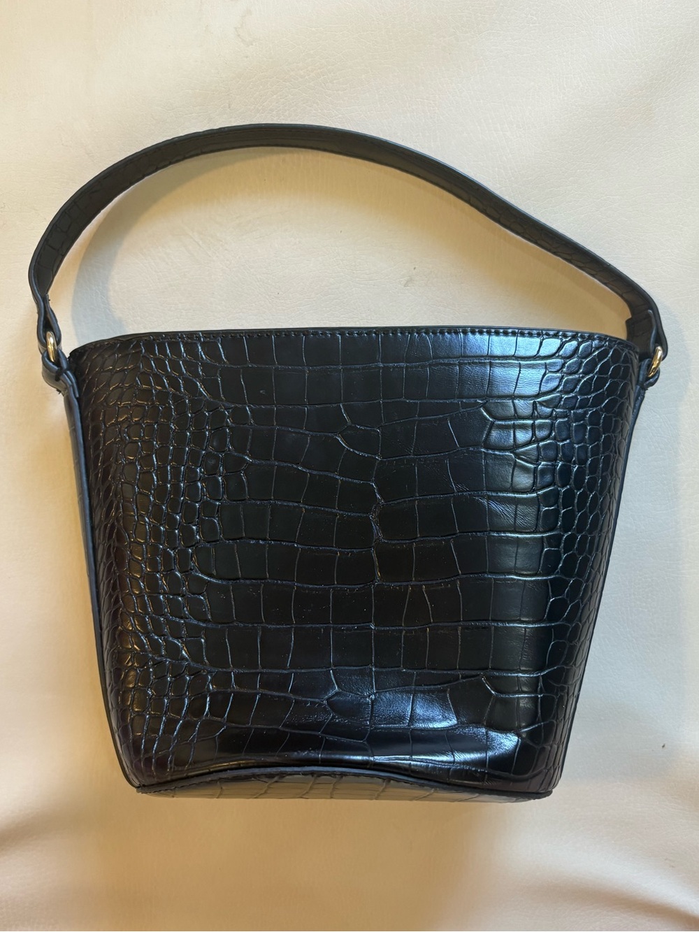 Mango Black Croc-Embossed Shoulder Bag